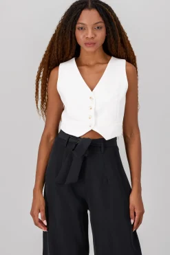 Shasa Basic Button Vest Crop Top