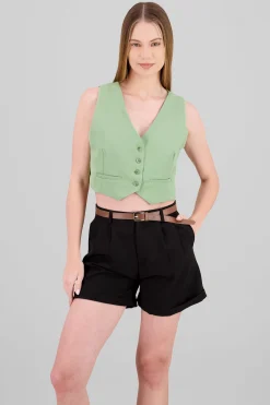 Shasa Basic Button Vest Crop Top