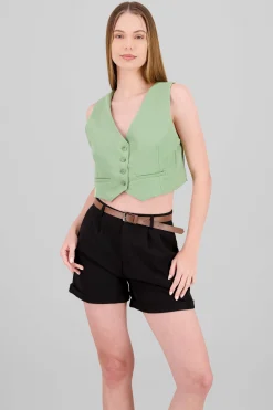 Shasa Basic Button Vest Crop Top