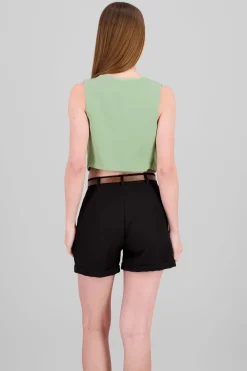 Shasa Basic Button Vest Crop Top