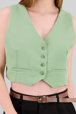 Shasa Basic Button Vest Crop Top