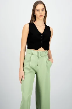 Shasa Basic Button Vest Crop Top