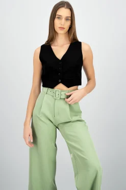 Shasa Basic Button Vest Crop Top