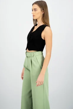 Shasa Basic Button Vest Crop Top