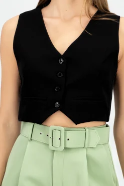 Shasa Basic Button Vest Crop Top