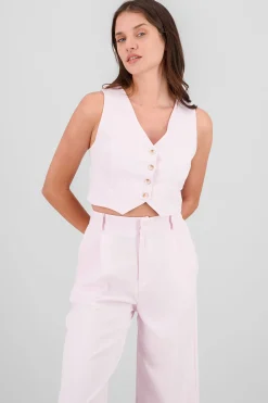 Shasa Basic Button Vest Crop Top