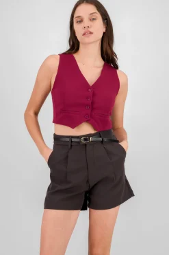 Shasa Basic Button Vest Crop Top