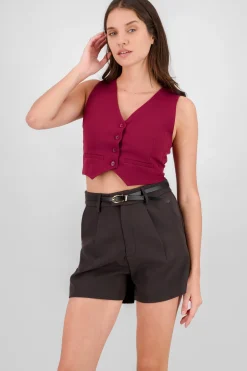 Shasa Basic Button Vest Crop Top