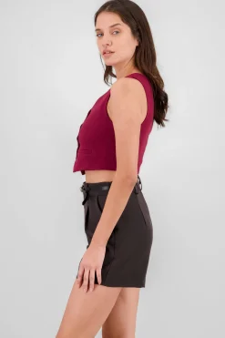 Shasa Basic Button Vest Crop Top