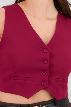 Shasa Basic Button Vest Crop Top