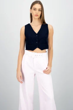 Shasa Basic Button Vest Crop Top