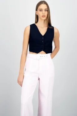 Shasa Basic Button Vest Crop Top