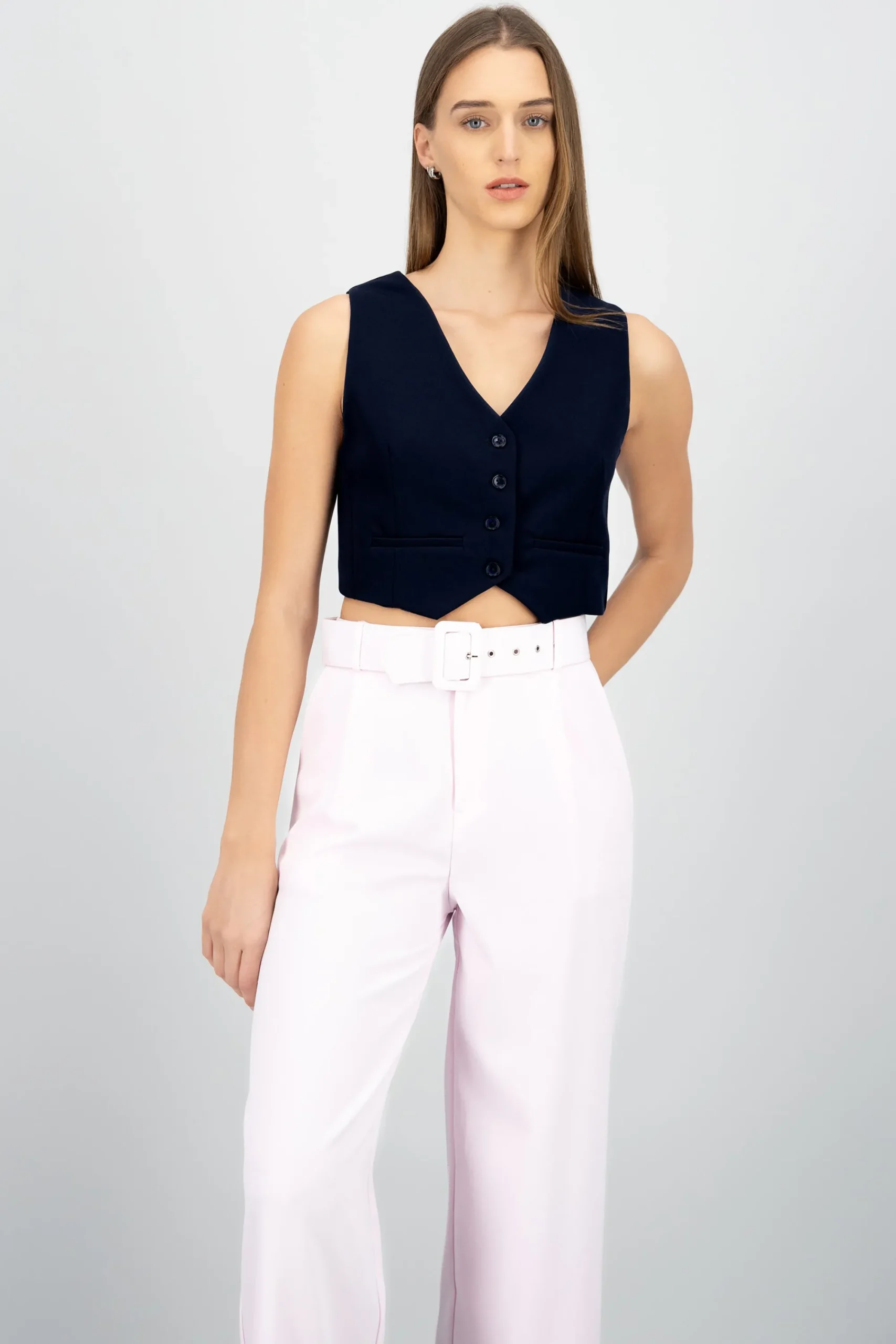 Shasa Basic Button Vest Crop Top
