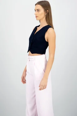 Shasa Basic Button Vest Crop Top
