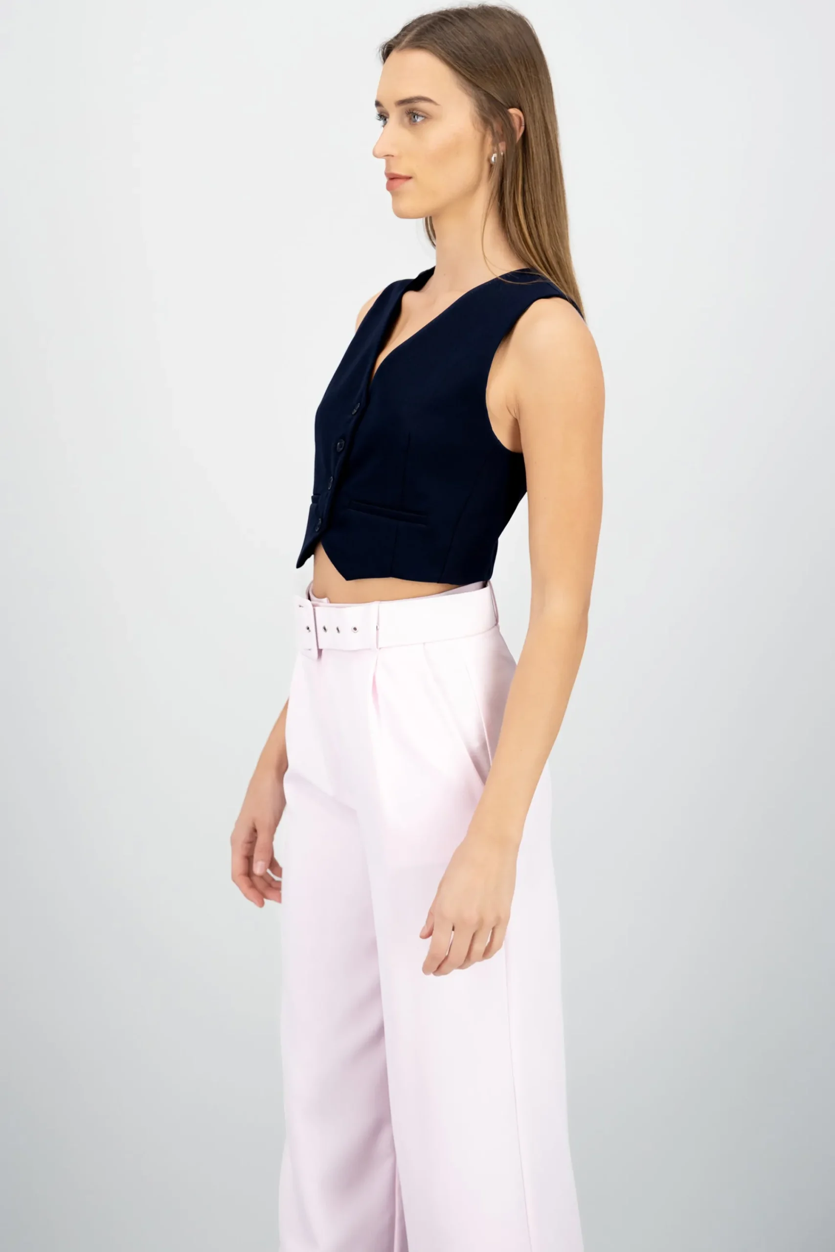 Shasa Basic Button Vest Crop Top
