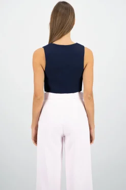 Shasa Basic Button Vest Crop Top