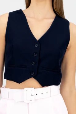 Shasa Basic Button Vest Crop Top
