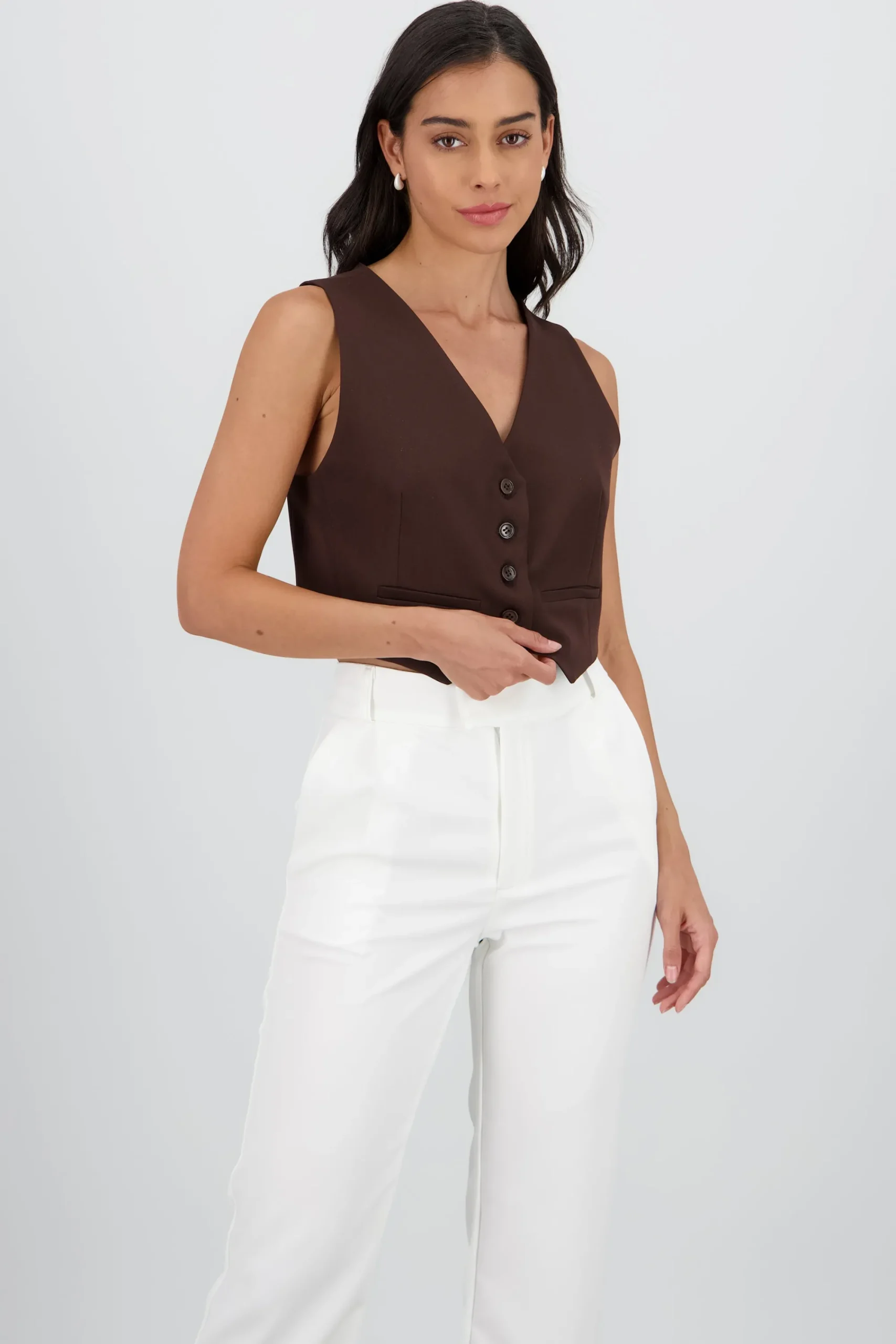 Shasa Basic Button Vest Crop Top