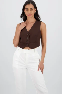 Shasa Basic Button Vest Crop Top