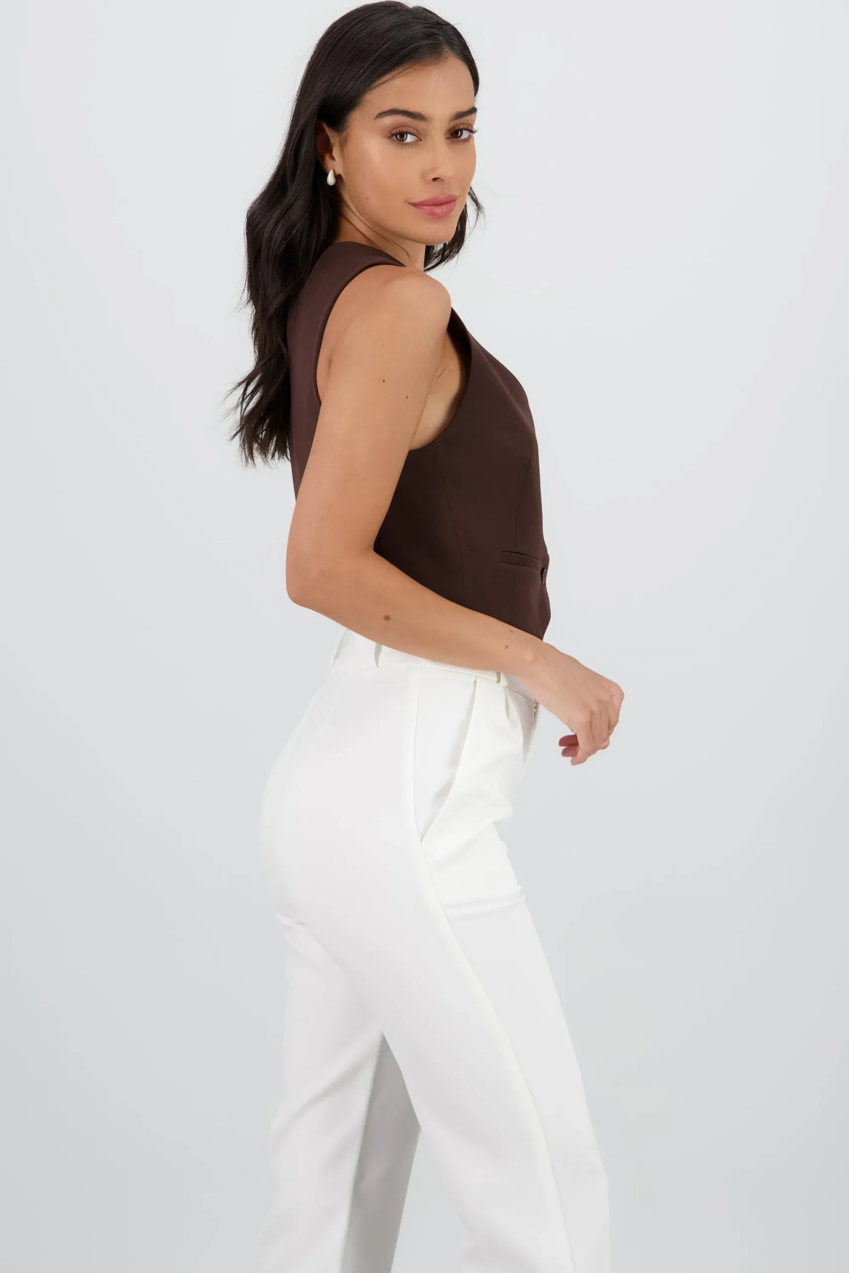 Shasa Basic Button Vest Crop Top