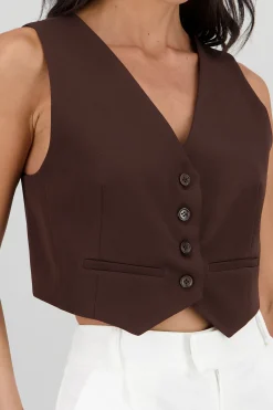 Shasa Basic Button Vest Crop Top