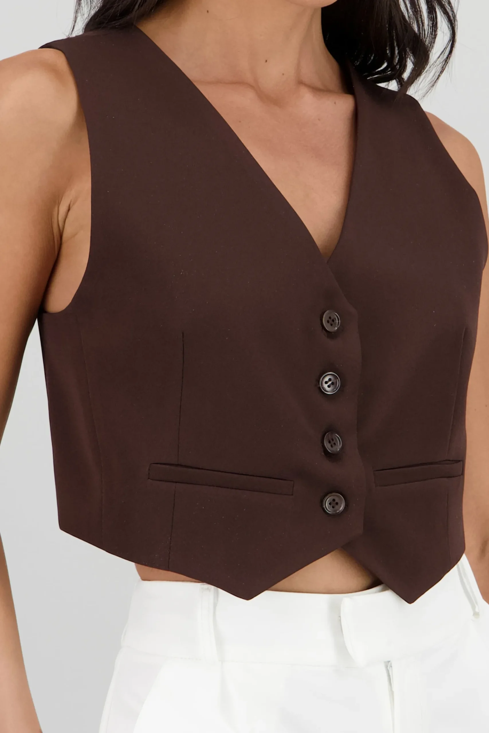 Shasa Basic Button Vest Crop Top