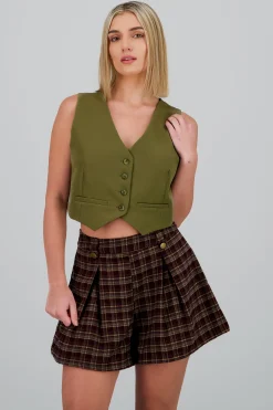 Shasa Basic Button Vest Crop Top
