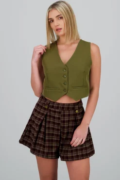 Shasa Basic Button Vest Crop Top