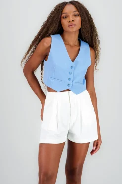 Shasa Basic Button Vest Crop Top