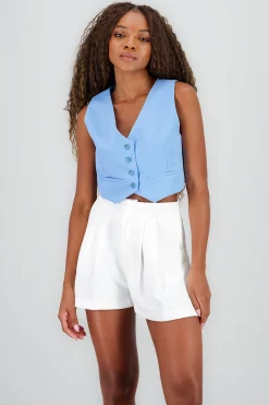 Shasa Basic Button Vest Crop Top