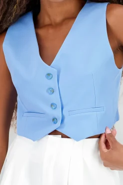 Shasa Basic Button Vest Crop Top