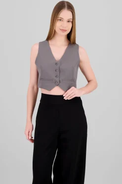 Shasa Basic Button Vest Crop Top
