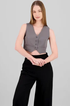 Shasa Basic Button Vest Crop Top