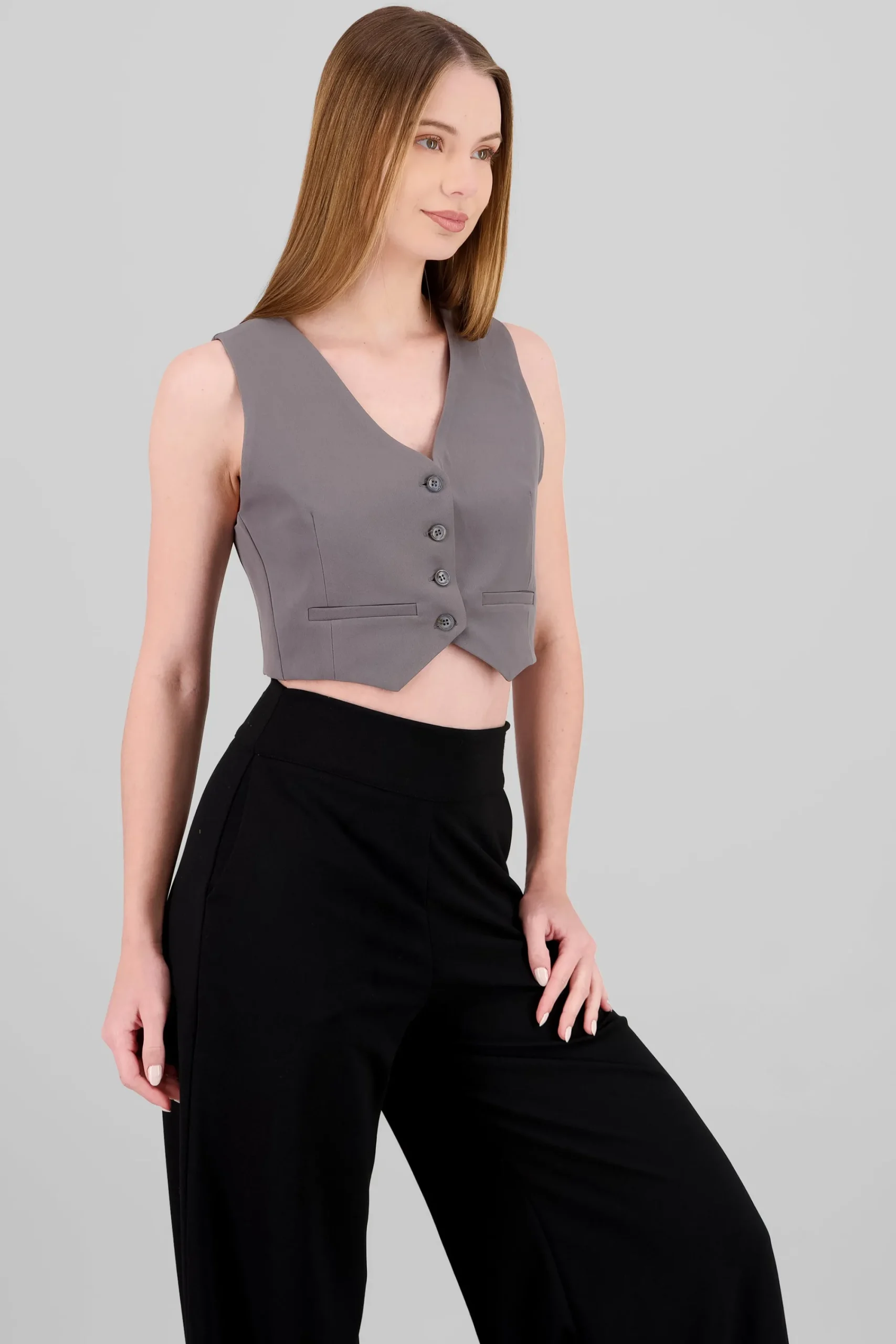 Shasa Basic Button Vest Crop Top