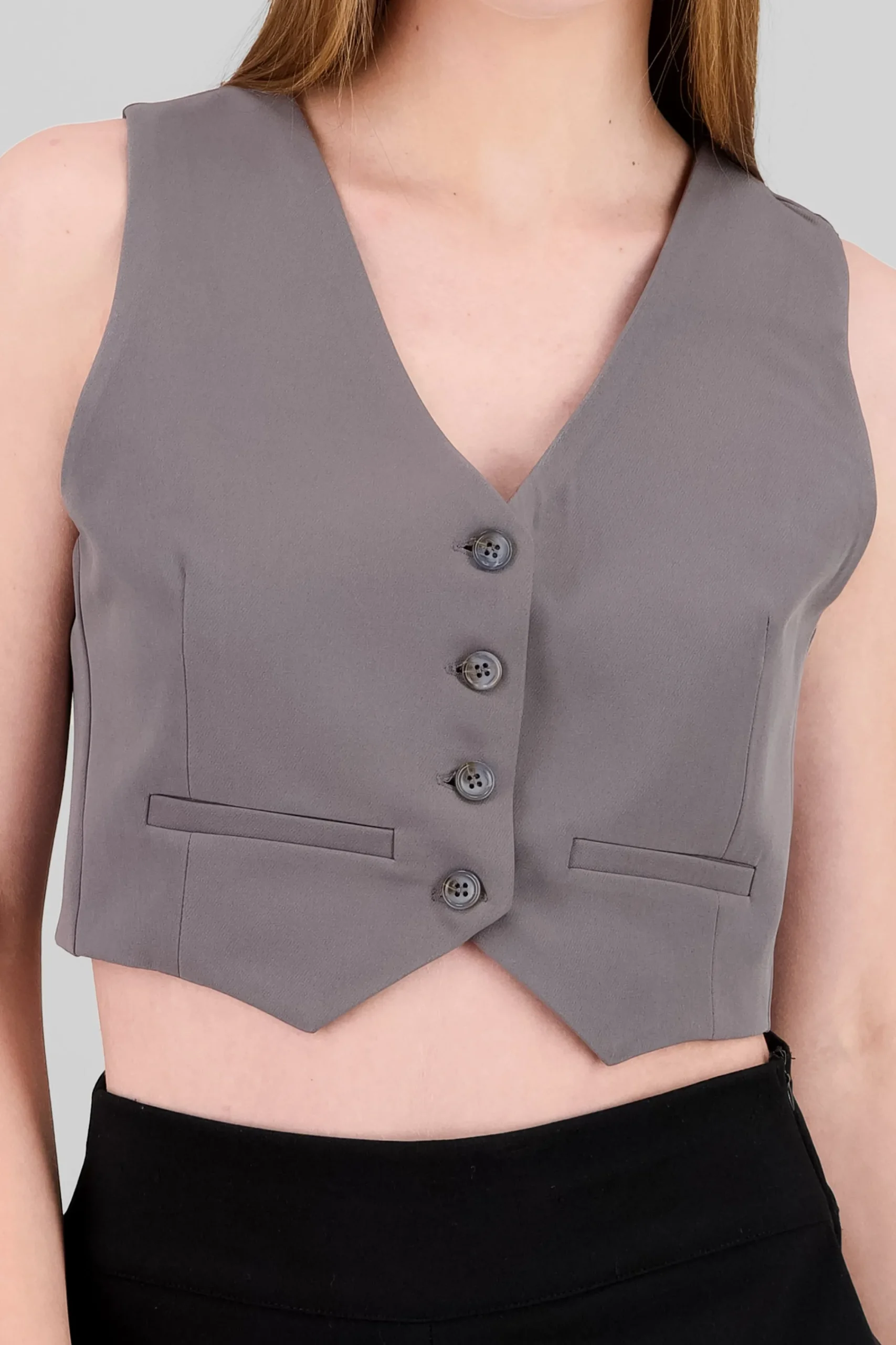 Shasa Basic Button Vest Crop Top