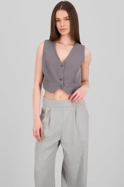 Shasa Basic Button Vest Crop Top