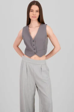 Shasa Basic Button Vest Crop Top