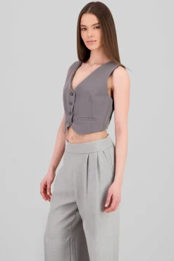 Shasa Basic Button Vest Crop Top