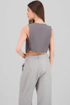 Shasa Basic Button Vest Crop Top