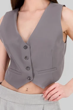 Shasa Basic Button Vest Crop Top