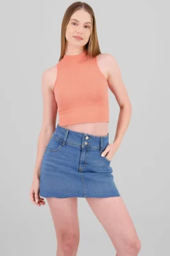 Shasa Basic Ribbed High Neck Top