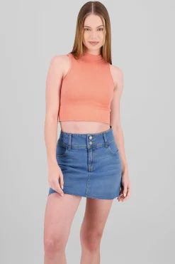 Shasa Basic Ribbed High Neck Top