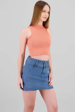 Shasa Basic Ribbed High Neck Top