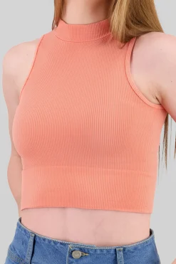 Shasa Basic Ribbed High Neck Top