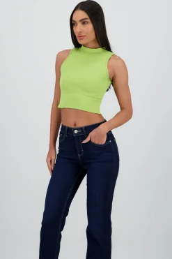 Shasa Basic Ribbed High Neck Top