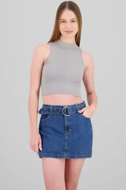 Shasa Basic Ribbed High Neck Top