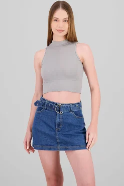 Shasa Basic Ribbed High Neck Top