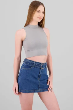 Shasa Basic Ribbed High Neck Top