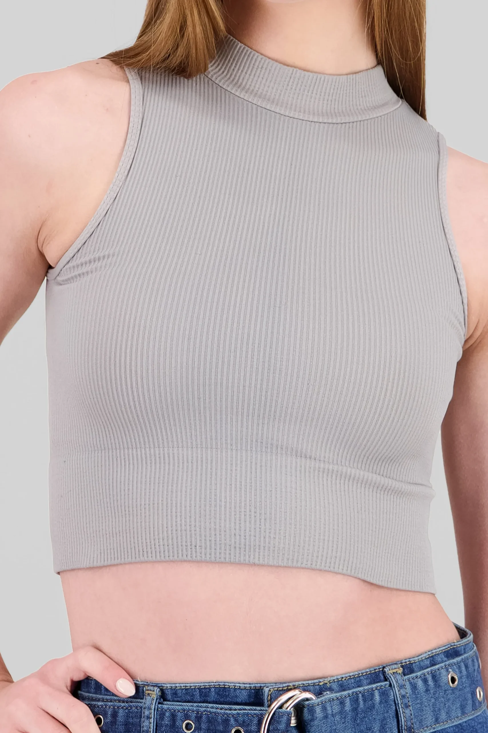 Shasa Basic Ribbed High Neck Top