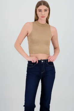 Shasa Basic Ribbed High Neck Top